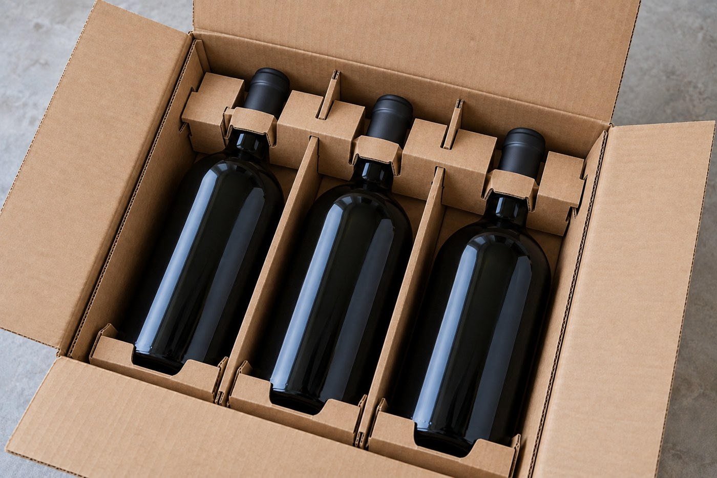 Botellas de vino con soportes interiores de cartón