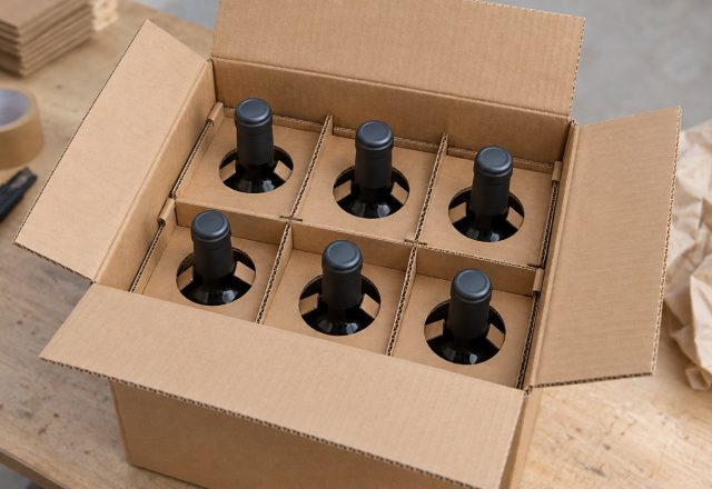 Botellas de vino con separador de cartón alrededor del cuello